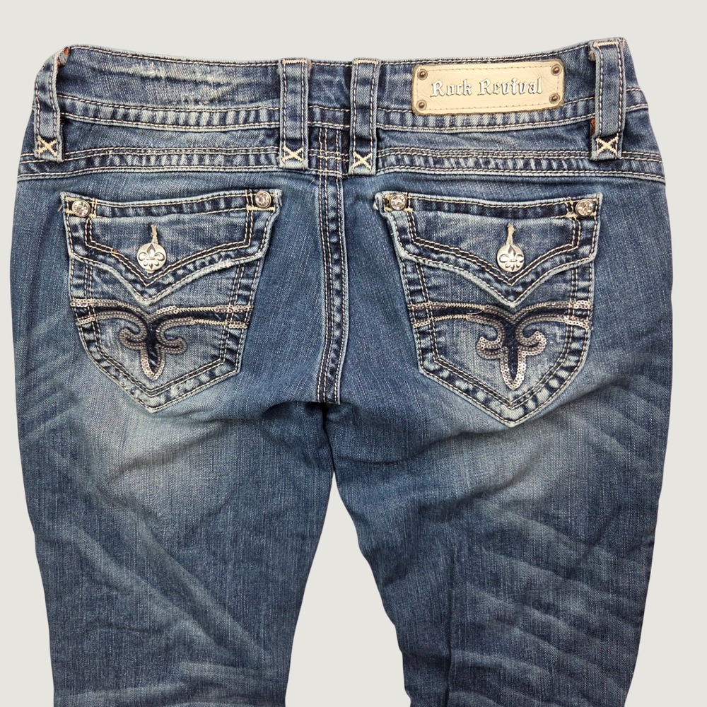 Rock Revival Gwen Sz 28 Easy Boot Jeans Low Rise Embellished Bootcut Y2K Rocker